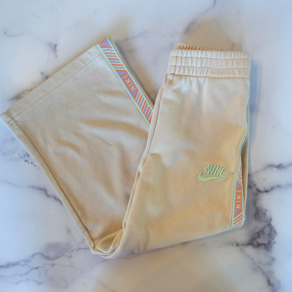 Nike Other - Nike Sweatpants Kids 4-5Y Beige Ankle Rainbow Side Stripe Logo Pull On Wide Leg
